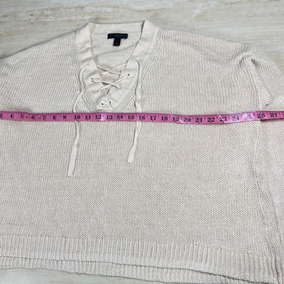 J Crew Lace Up V Neck Knit Sweater Cream Beige Size L - Picture 8 of 11